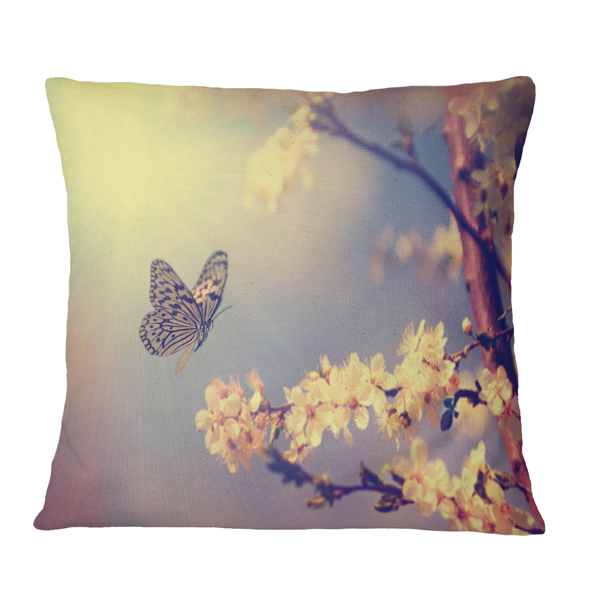 Designart Vintage Butterfly and Cherry Tree - Floral Throw Pillow - 18x18