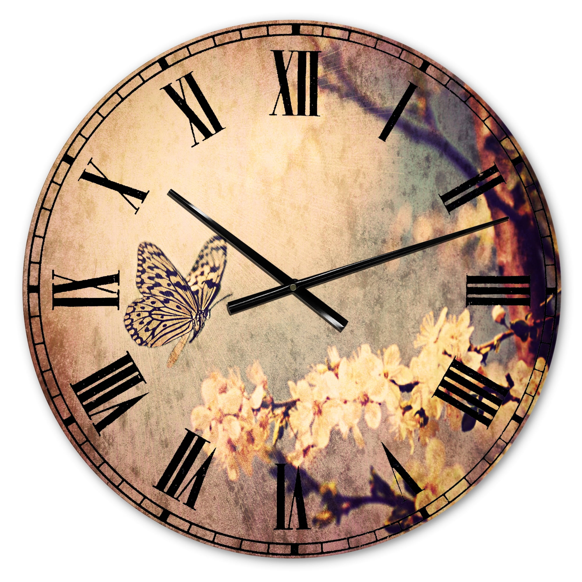 Designart 'Vintage Butterfly and Cherry Tree' Traditional wall clock