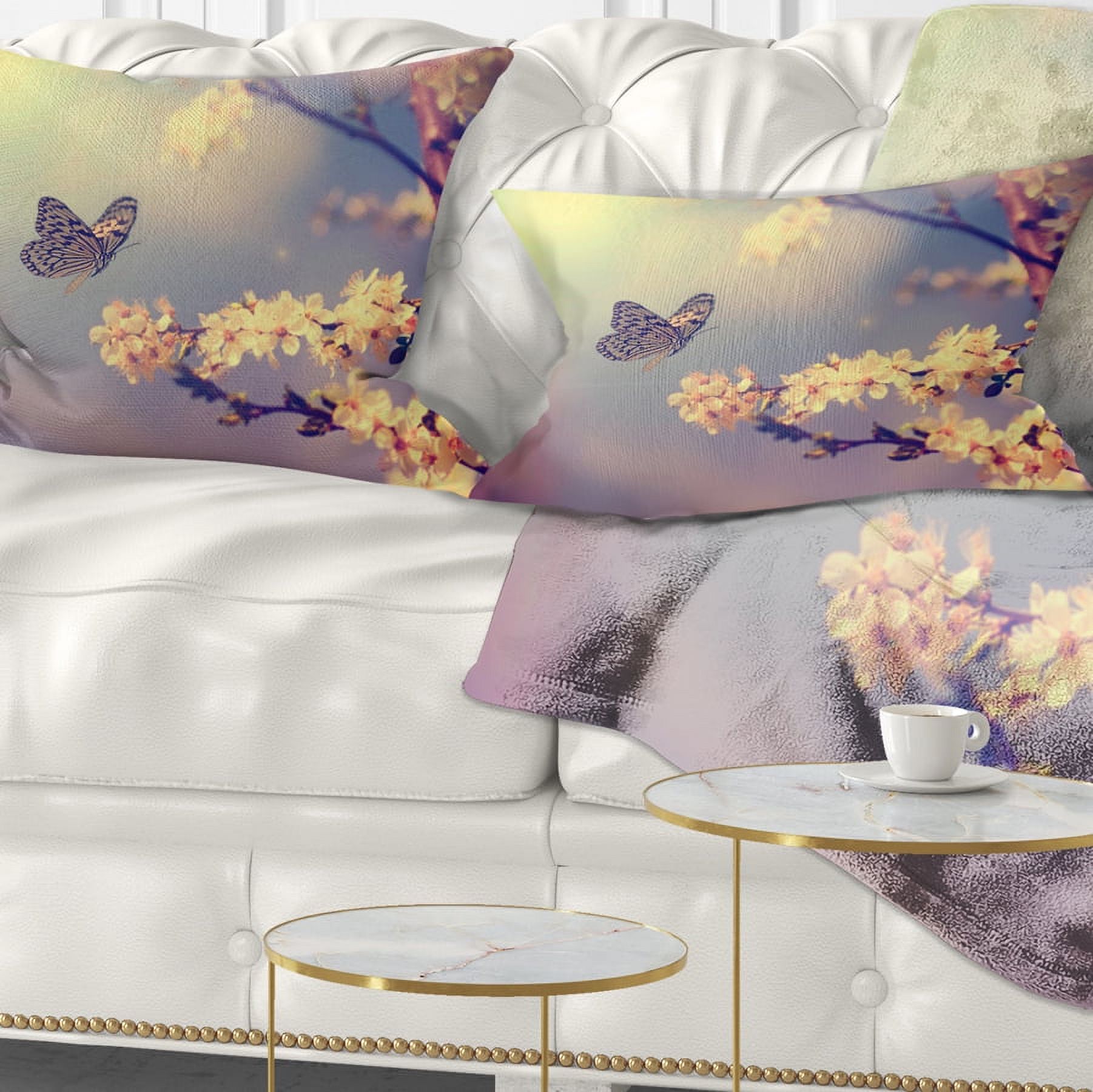 Designart Vintage Butterfly with Flowers - Floral Throw Pillow - 12x20