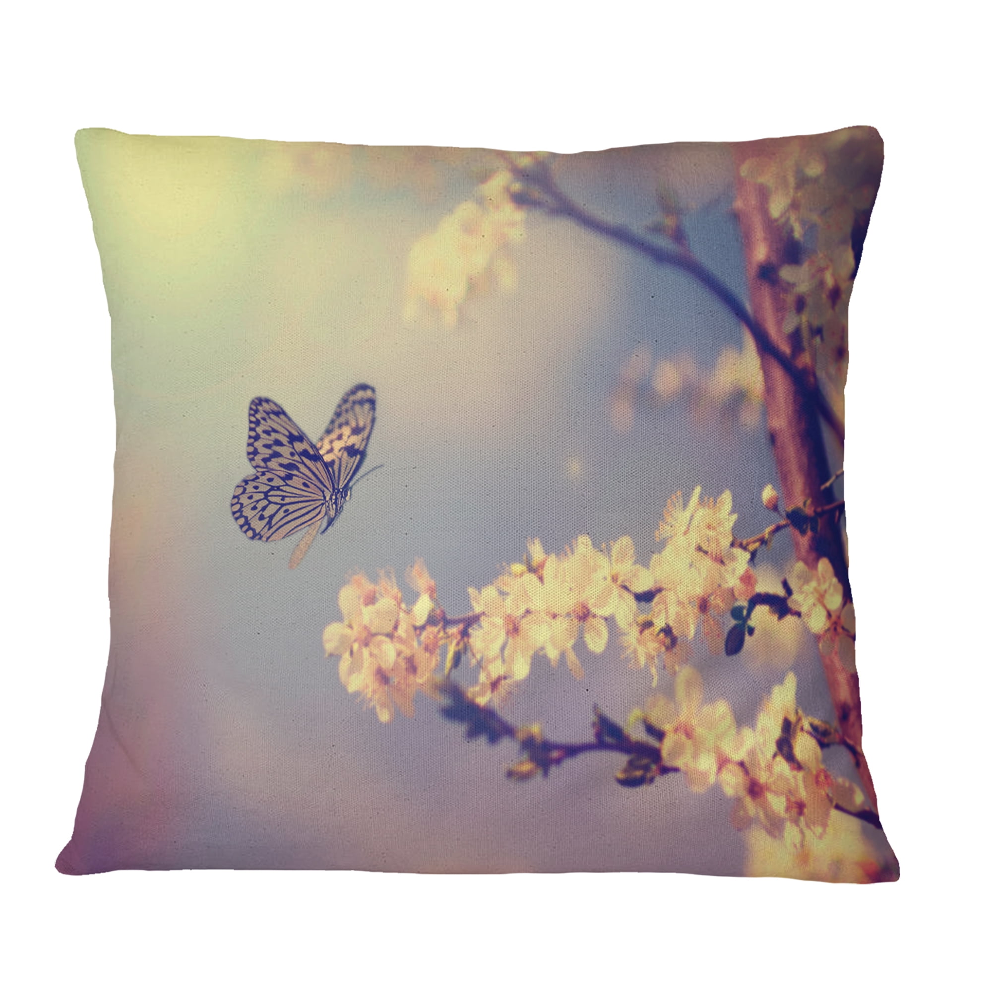 Designart Vintage Butterfly with Flowers - Floral Throw Pillow - 18x18
