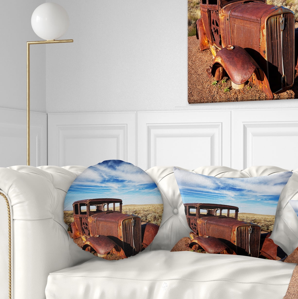 Designart Vintage Car under Bright Blue Sky - Abstract Throw Pillow - 12x20