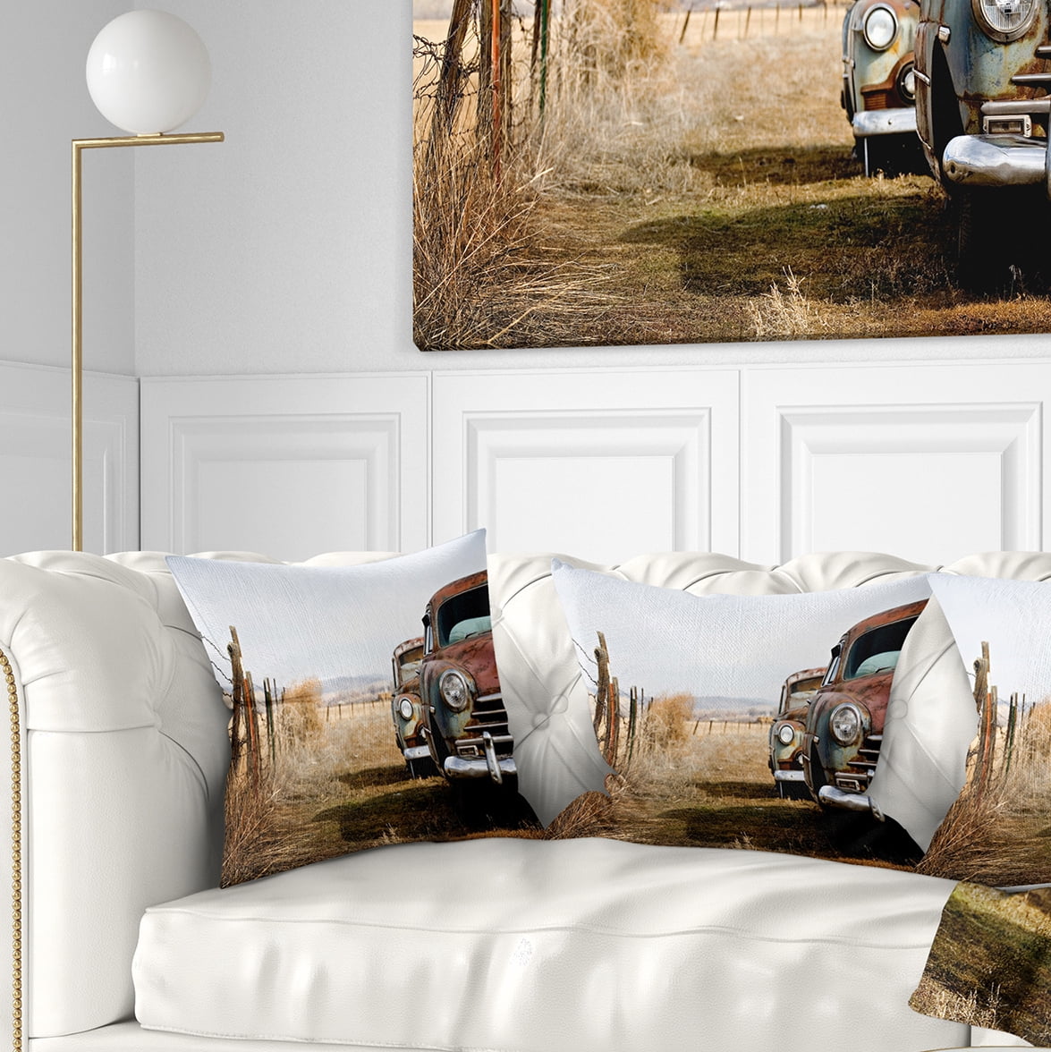 Designart Vintage Cars - Contemporary Throw Pillow - 18x18