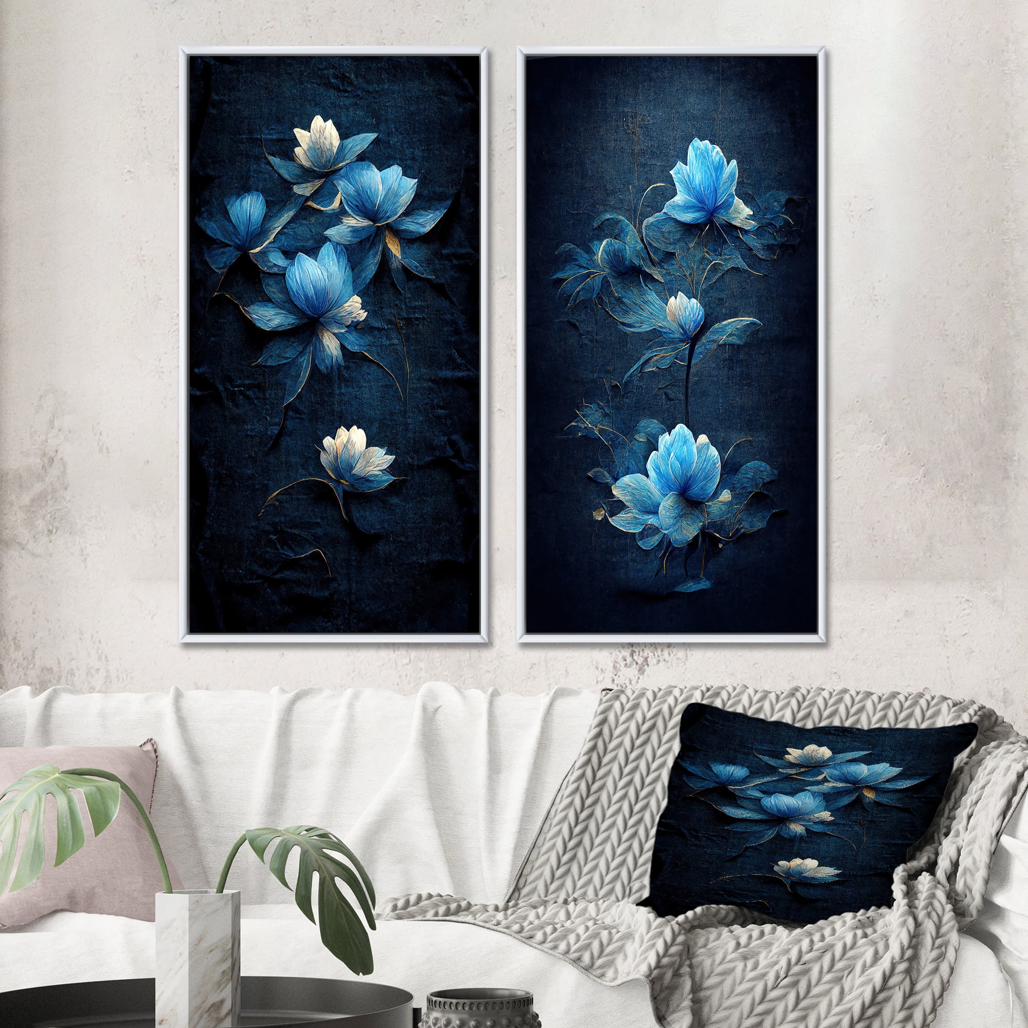 Designart "Vintage Chinese Light Blue Flower Art I" Floral Framed Wall ...