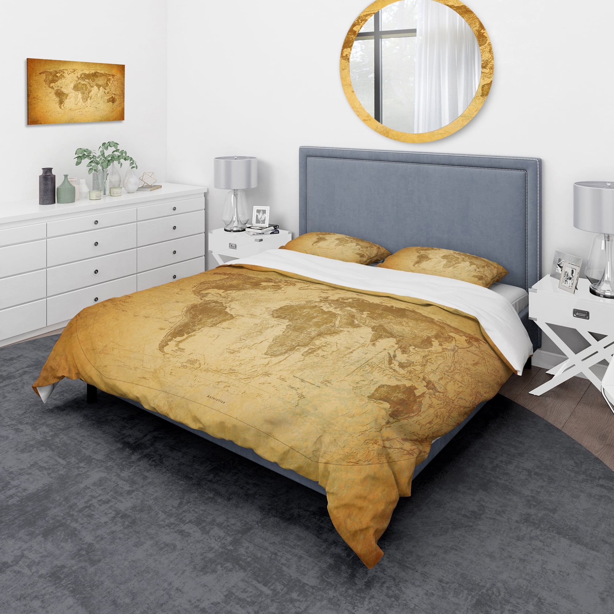 Designart 'Vintage Classic Map' Contemporary Duvet Cover Set