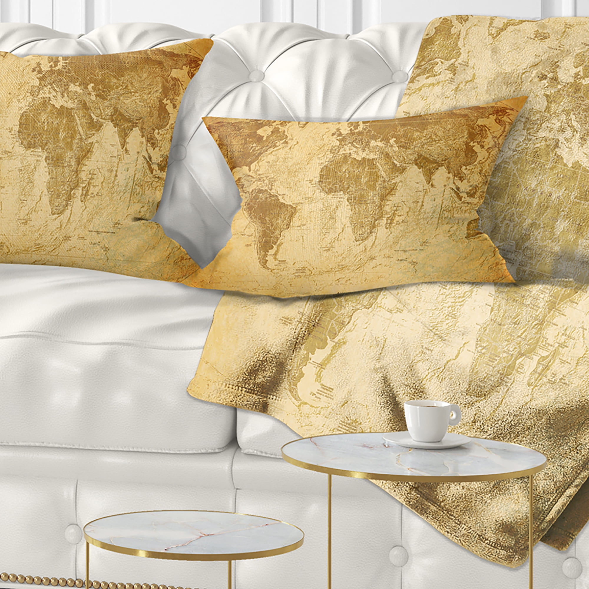 Designart Vintage Classic Map - Contemporary Throw Pillow - 12x20