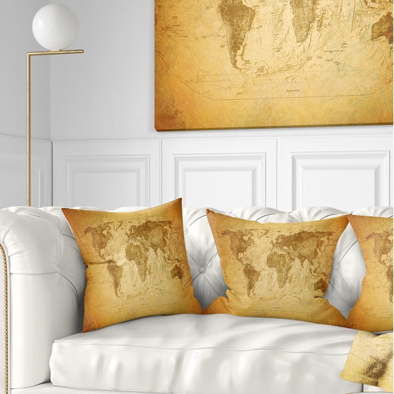 Designart Vintage Classic Map - Contemporary Throw Pillow - 16x16