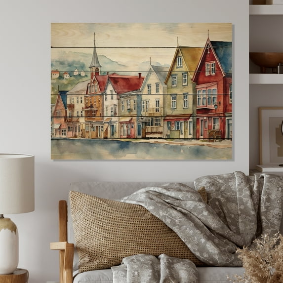 Designart "Vintage Coastal Scene in Newfoundland II" Canadian Print on Natural Pine Wood