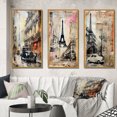 thumbnail image 1 of Designart "Vintage Collage Paris Chronicles VII" City Paris Framed Wall Art Set Of 3 - Black Paris Frame Gallery Set For Office Decor, 1 of 6
