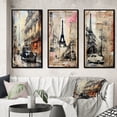 thumbnail image 1 of Designart "Vintage Collage Paris Chronicles VII" City Paris Framed Wall Art Set Of 3 - Black Paris Frame Gallery Set For Office Decor, 1 of 6