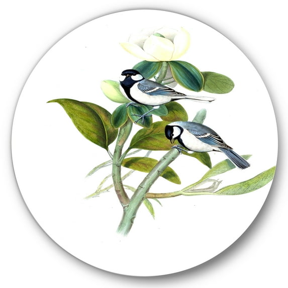 Designart 'Vintage Countryside Birds On Branch I' Farmhouse Circle Metal Wall Art 11x11 - Disc of 11