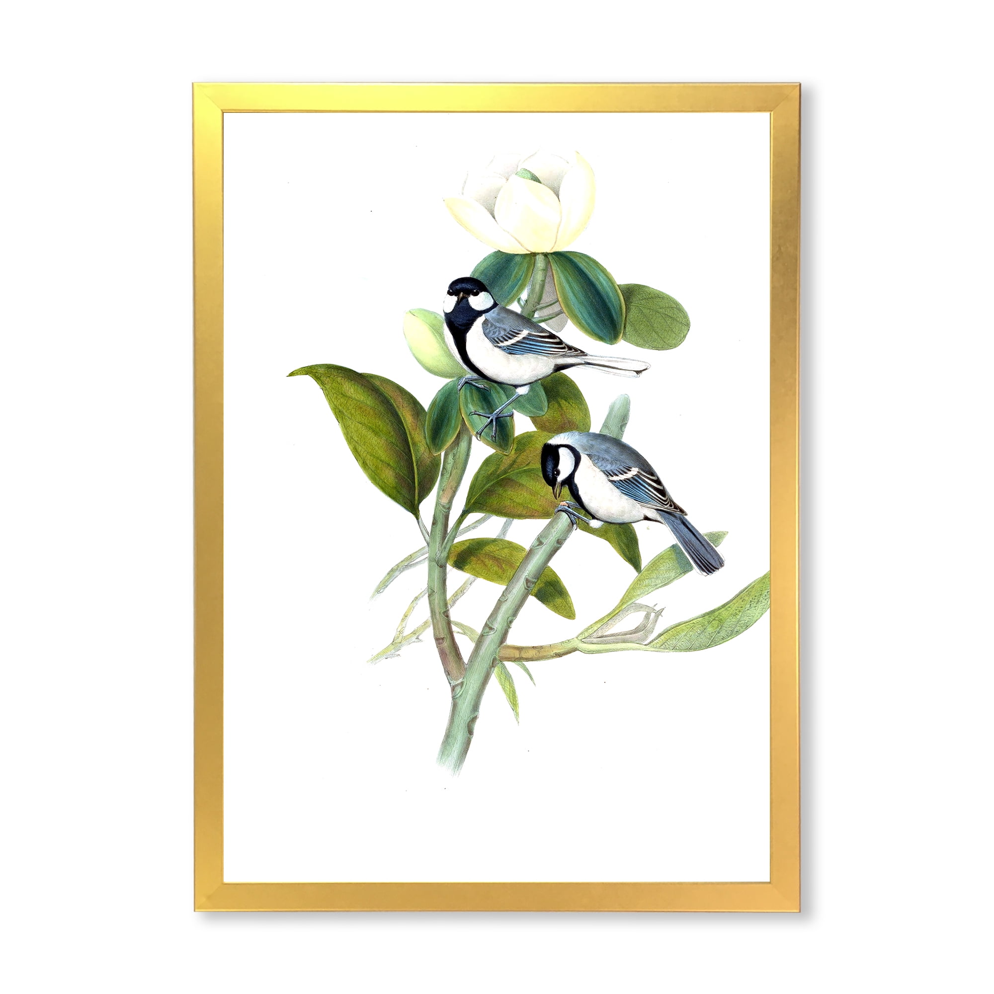 Designart 'Vintage Countryside Birds On Branch I' Farmhouse Framed Art Print