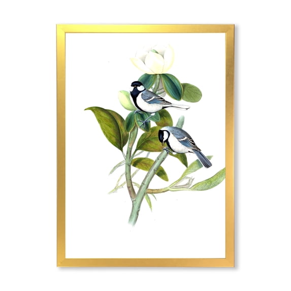 Designart 'Vintage Countryside Birds On Branch I' Farmhouse Framed Art Print