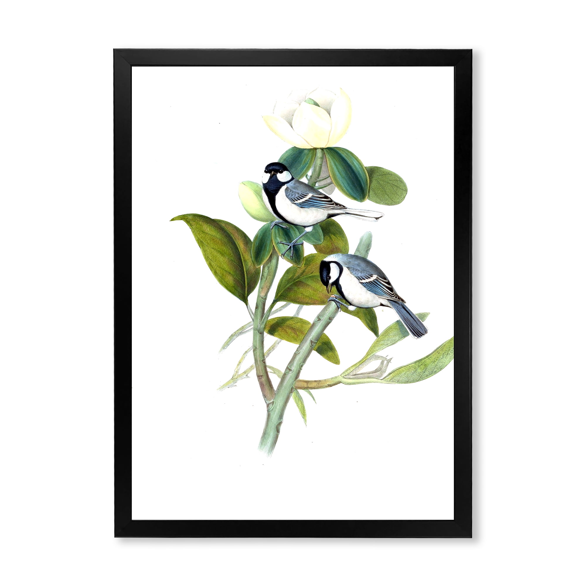 Designart 'Vintage Countryside Birds On Branch I' Farmhouse Framed Art Print