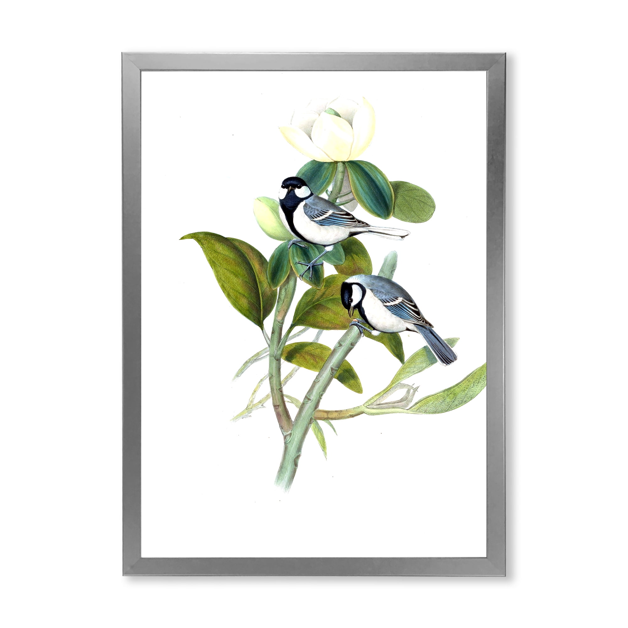 Designart 'Vintage Countryside Birds On Branch I' Farmhouse Framed Art Print