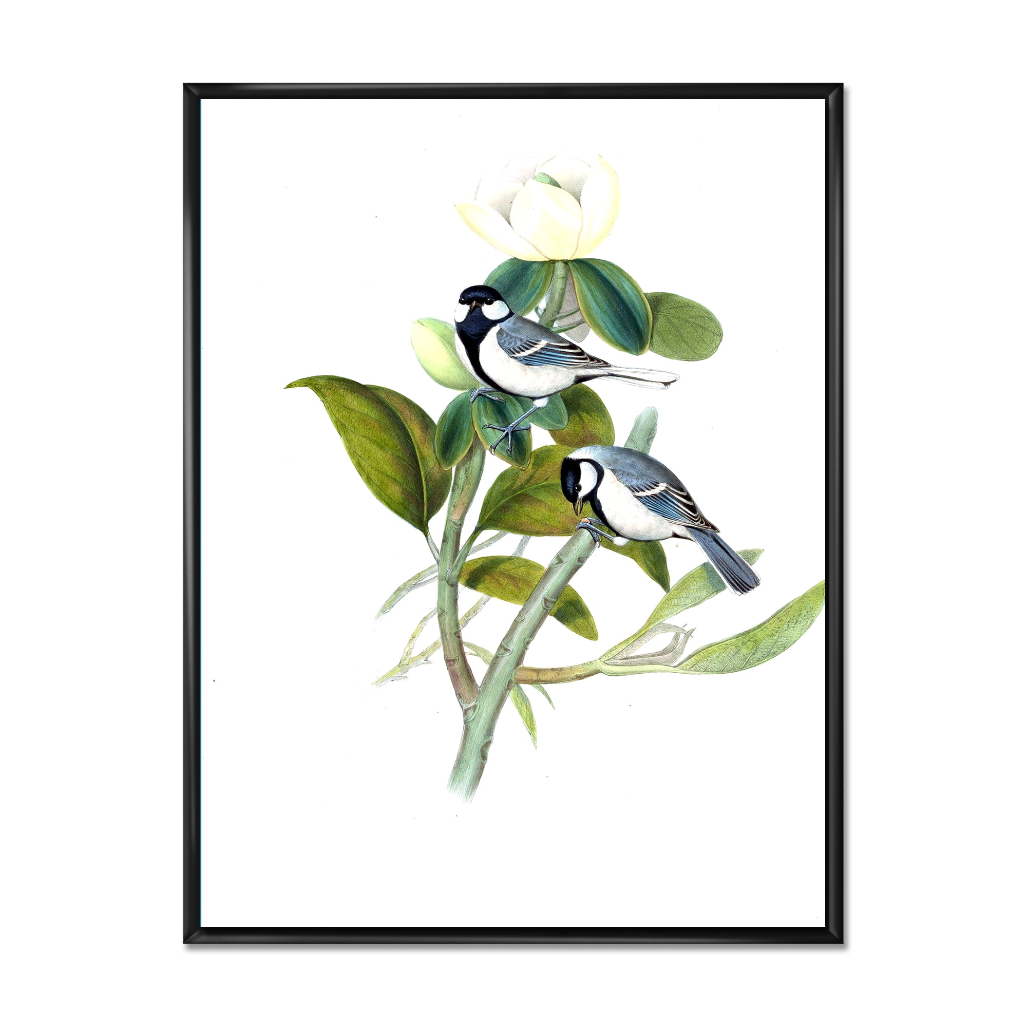 Designart 'Vintage Countryside Birds On Branch I' Farmhouse Framed Canvas Wall Art Print