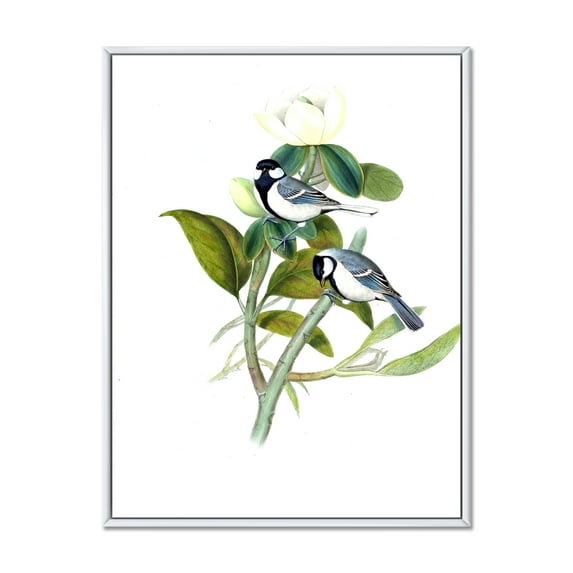 Designart 'Vintage Countryside Birds On Branch I' Farmhouse Framed Canvas Wall Art Print