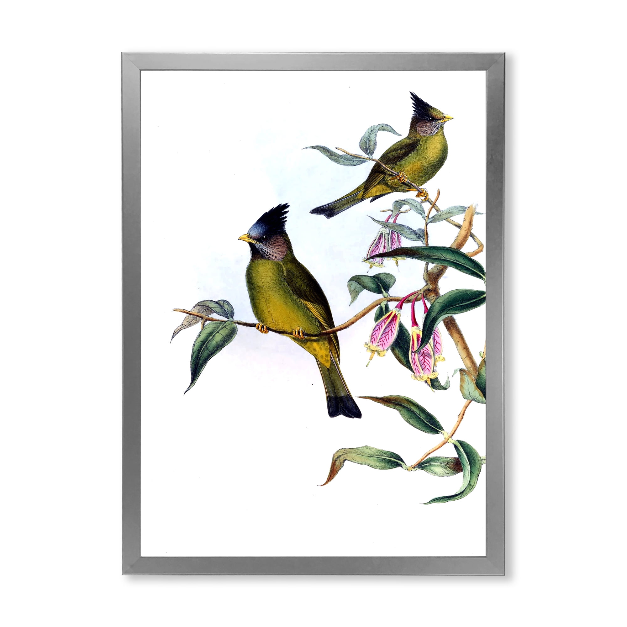 Designart 'Vintage Countryside Birds On Branch II' Farmhouse Framed Art Print