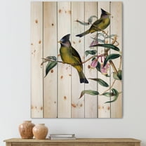 Designart 'Vintage Countryside Birds On Branch II' Farmhouse Print on Natural Pine Wood