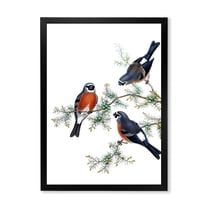 Designart 'Vintage Countryside Birds On Branch III' Farmhouse Framed Art Print
