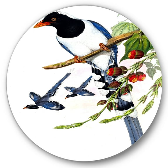 Designart 'Vintage Countryside Birds On Branch IV' Farmhouse Circle Metal Wall Art 11x11 - Disc of 11