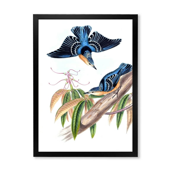 Designart 'Vintage Countryside Birds On Branch V' Farmhouse Framed Art Print