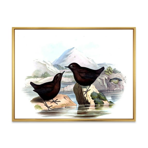 Designart 'Vintage Countryside Two Birds' Farmhouse Framed Canvas Wall Art Print