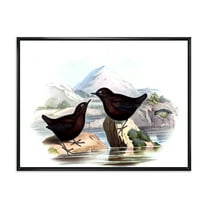 Designart 'Vintage Countryside Two Birds' Farmhouse Framed Canvas Wall Art Print