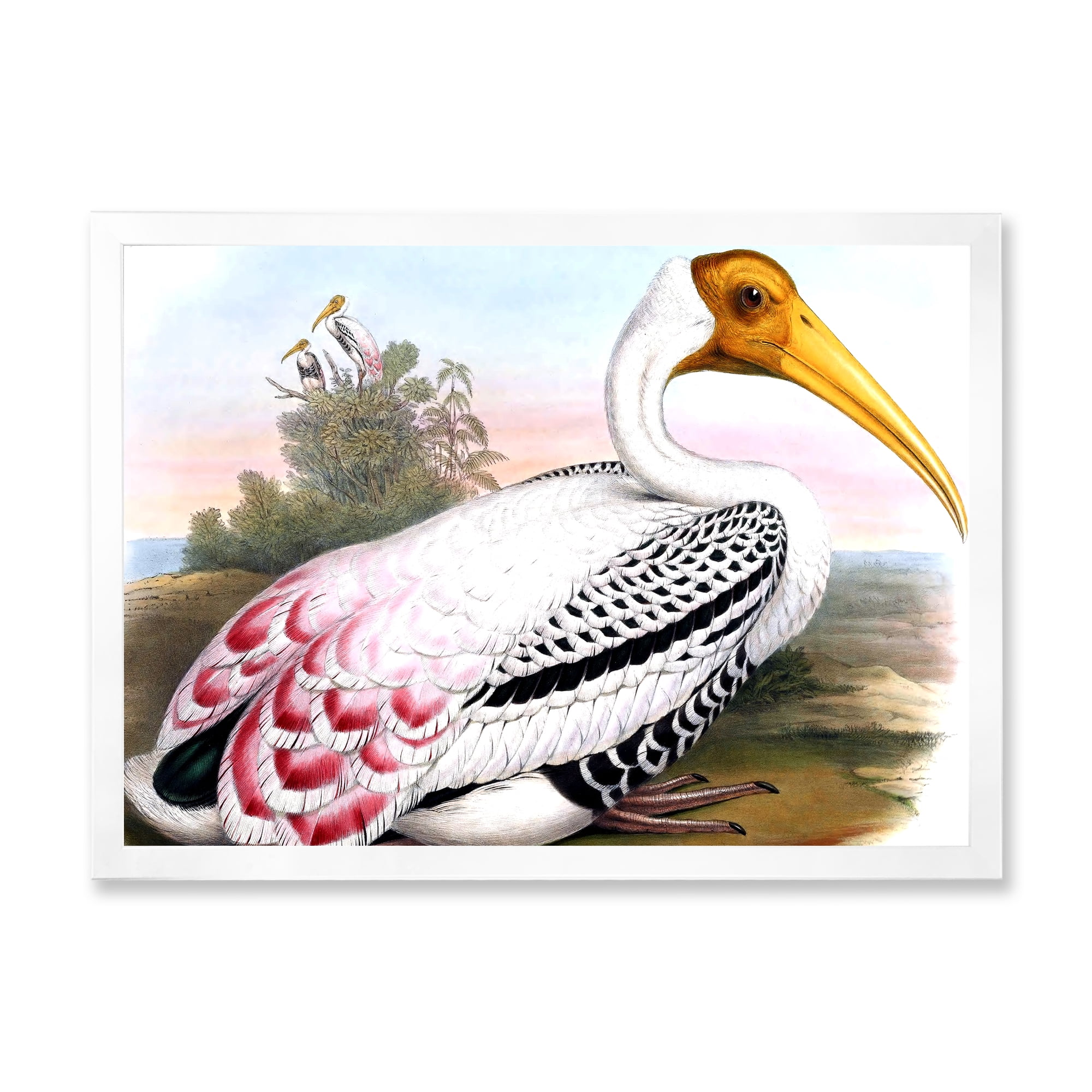 Designart 'Vintage Countryside White Birds' Farmhouse Framed Art Print