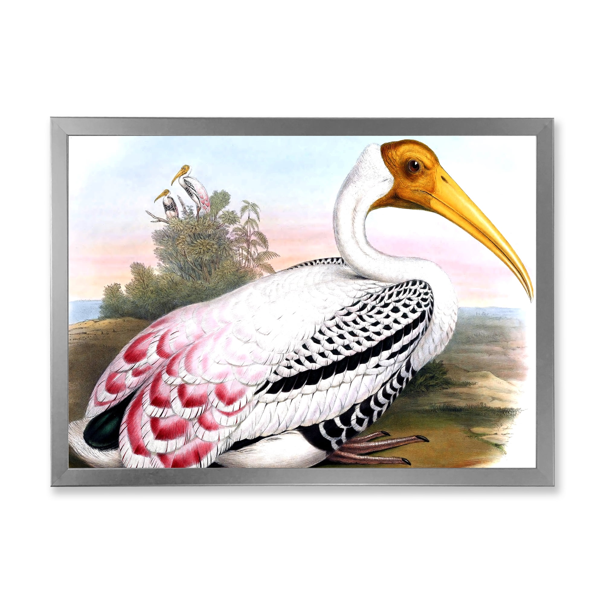Designart 'Vintage Countryside White Birds' Farmhouse Framed Art Print