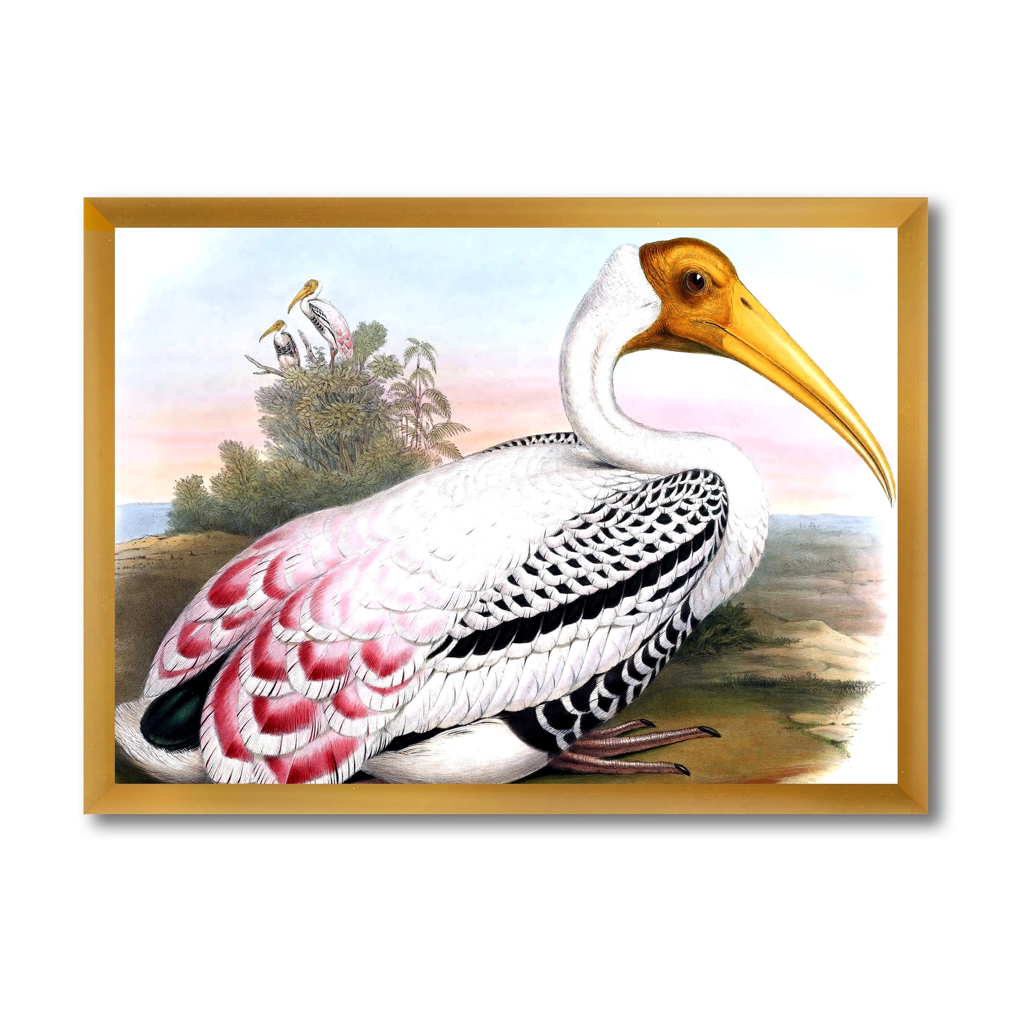 Designart 'Vintage Countryside White Birds' Farmhouse Framed Art Print