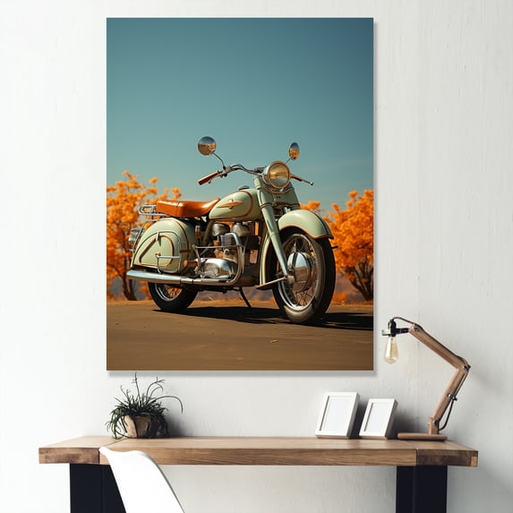 Designart "Vintage Cruising On A Motorcycle" Motorcycle Canvas Wall Art