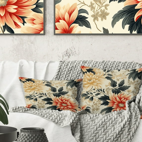 Designart "Vintage Dahlia in Green and Beige" Floral Printed Throw Pillow