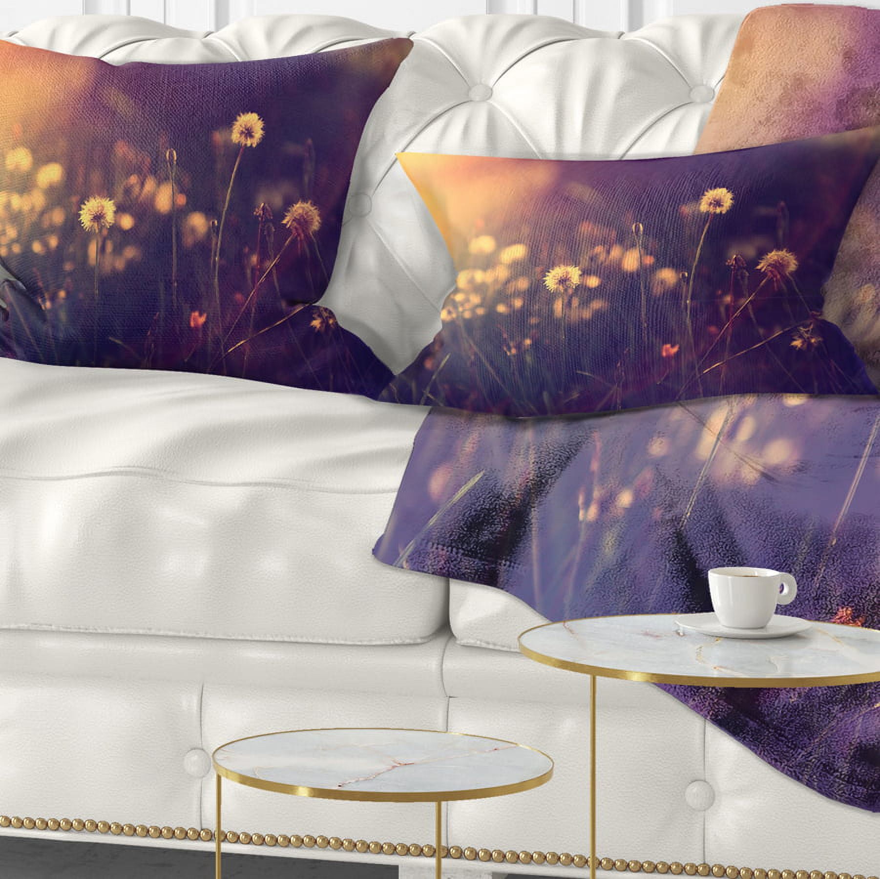 Designart Vintage Dandelion Meadow Photo - Floral Throw Pillow - 12x20