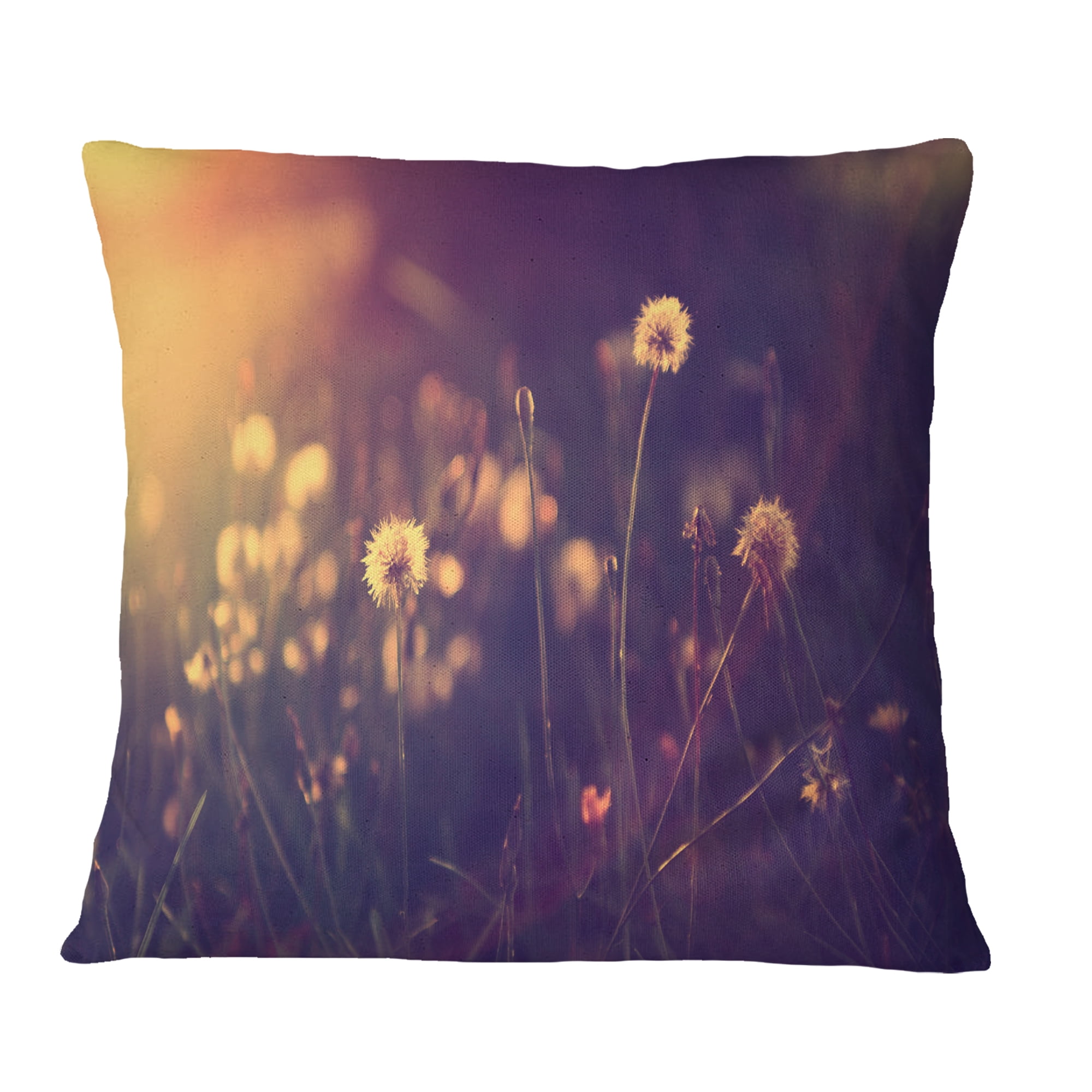 Designart Vintage Dandelion Meadow Photo - Floral Throw Pillow - 18x18