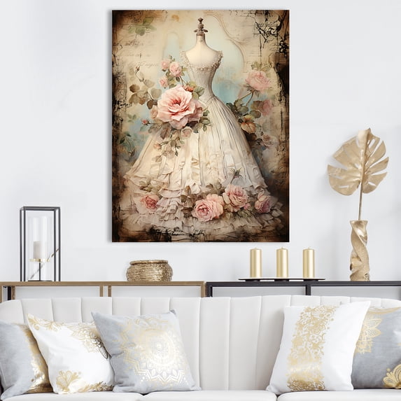 Designart "Vintage Fashion Elegance II" Fashion Canvas Wall Art - Glam Pink Fashion Woman Bedroom Canvas Wall Art