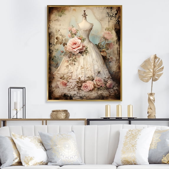 Designart "Vintage Fashion Elegance II" Fashion Framed Wall Art - Glam Pink Fashion Woman Living Room Framed Canvas Art