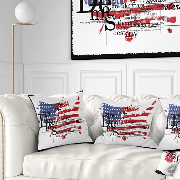 Designart Vintage Fashion USA Flag - Map Throw Pillow - 18x18