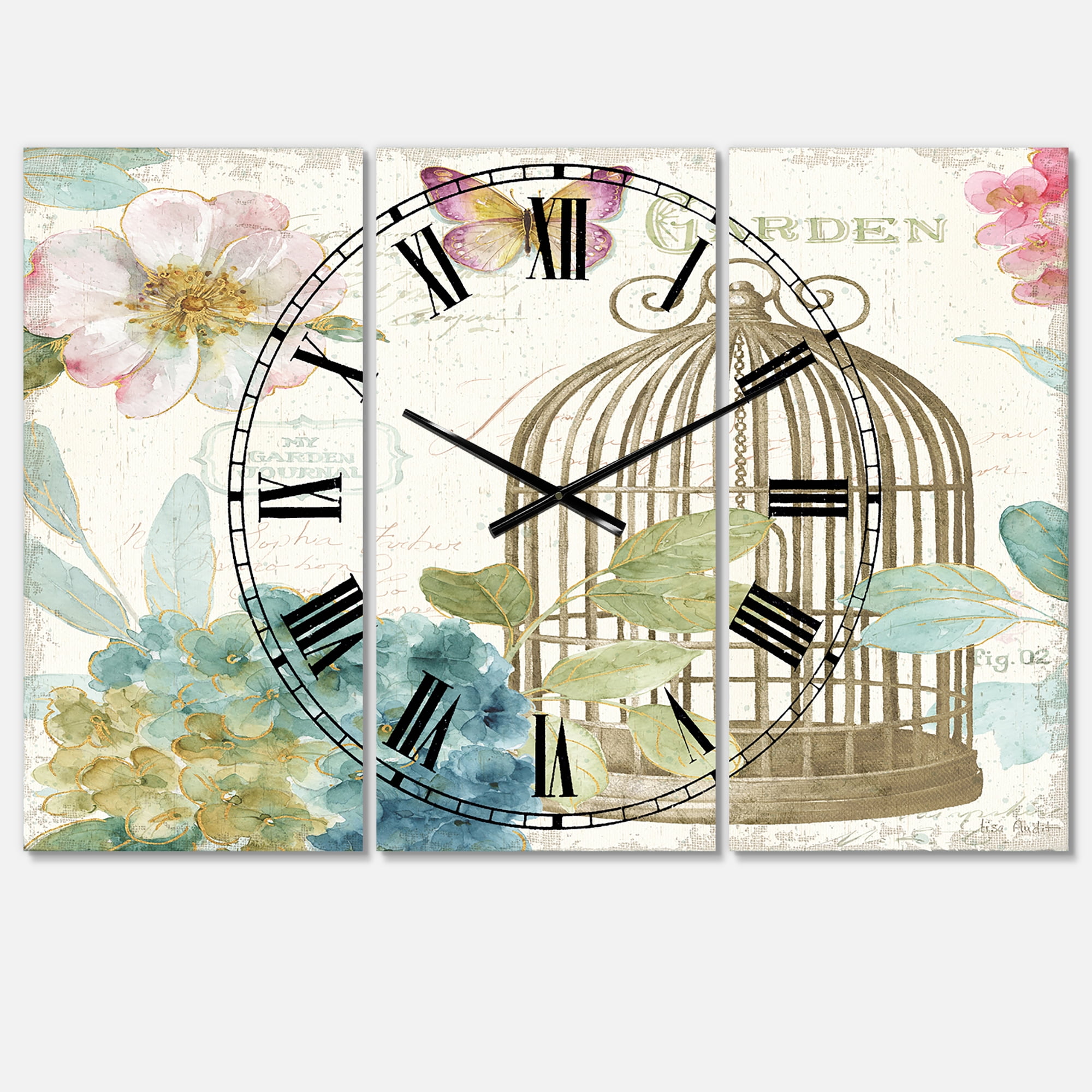Designart 'Vintage Floral Birdcage II' Traditional Wall Clock