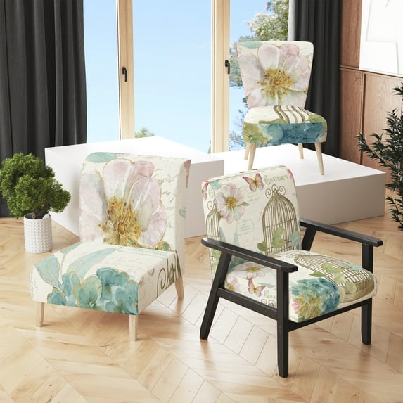 Designart "Vintage Floral Birdcage II" Upholstered Traditional Accent Chair - Arm Chair