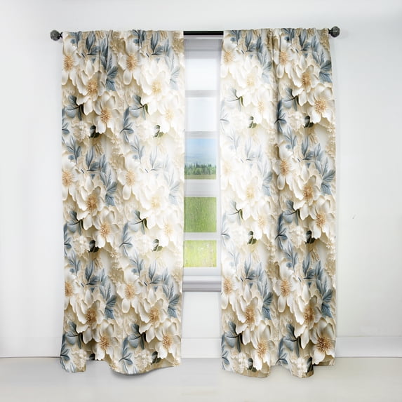 Designart "Vintage Floral Lace Veil In White IV" Floral Curtain Panels