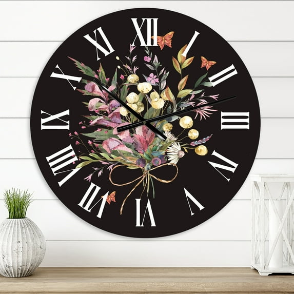 Designart 'Vintage Floral Summer Wildflowers Arrangement' Traditional Wall Clock