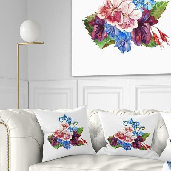 Designart Vintage Floral Watercolor - Floral Throw Pillow - 16x16