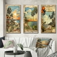 thumbnail image 1 of Designart "Vintage Florida Collage Palm Trees and Beach Scenes III" Florida Framed Wall Art Set Of 3 - Green Modern Frame Canvas Set For Living Room Decor, 1 of 6