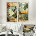 thumbnail image 1 of Designart "Vintage Florida Collage Palm Trees and Beach Scenes I" Florida Framed Wall Art Set Of 2 - Modern Green Frame Gallery Set For Office Decor, 1 of 6