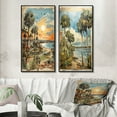 thumbnail image 1 of Designart "Vintage Florida Collage Palm Trees and Beach Scenes III" Florida Framed Wall Art Set Of 2 - Modern Green Framed Wall Art Set Of 2, 1 of 6