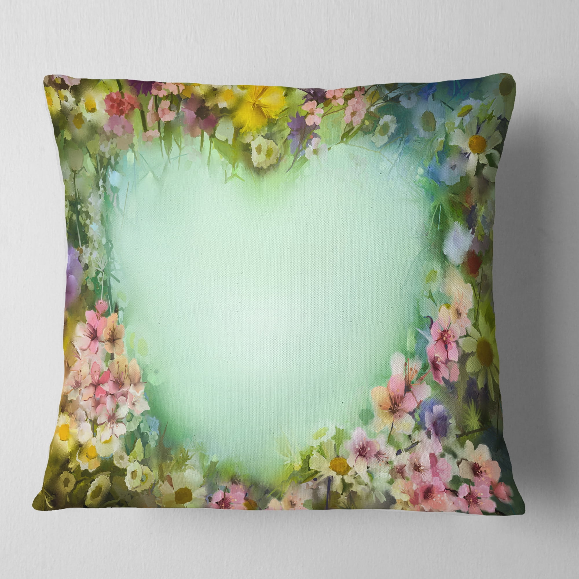 Designart Vintage Flowers with Heart Shape - Floral Throw Pillow - 18x18