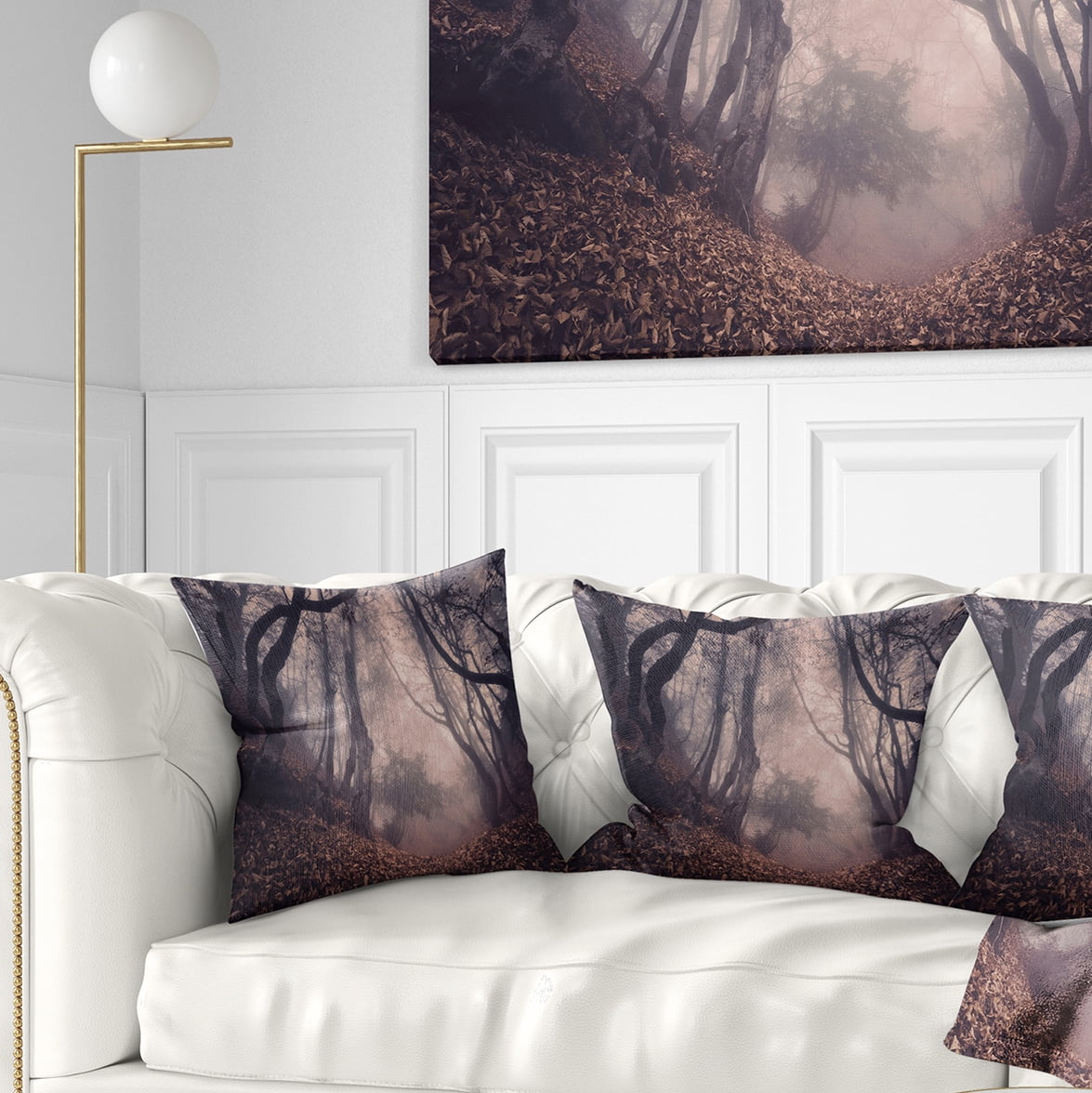 Designart Vintage Foggy Forest Trees - Landscape Photography Throw Pillow - 16x16