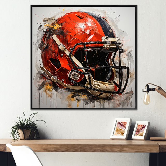 Designart "Vintage Football Helmet in Red" Sports Framed Wall Art