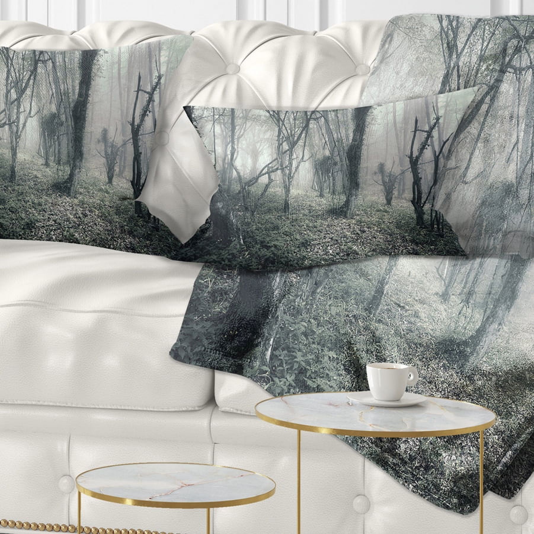 Designart Vintage Forest Filled with Fog - Landscape Photography Throw Pillow - 12x20