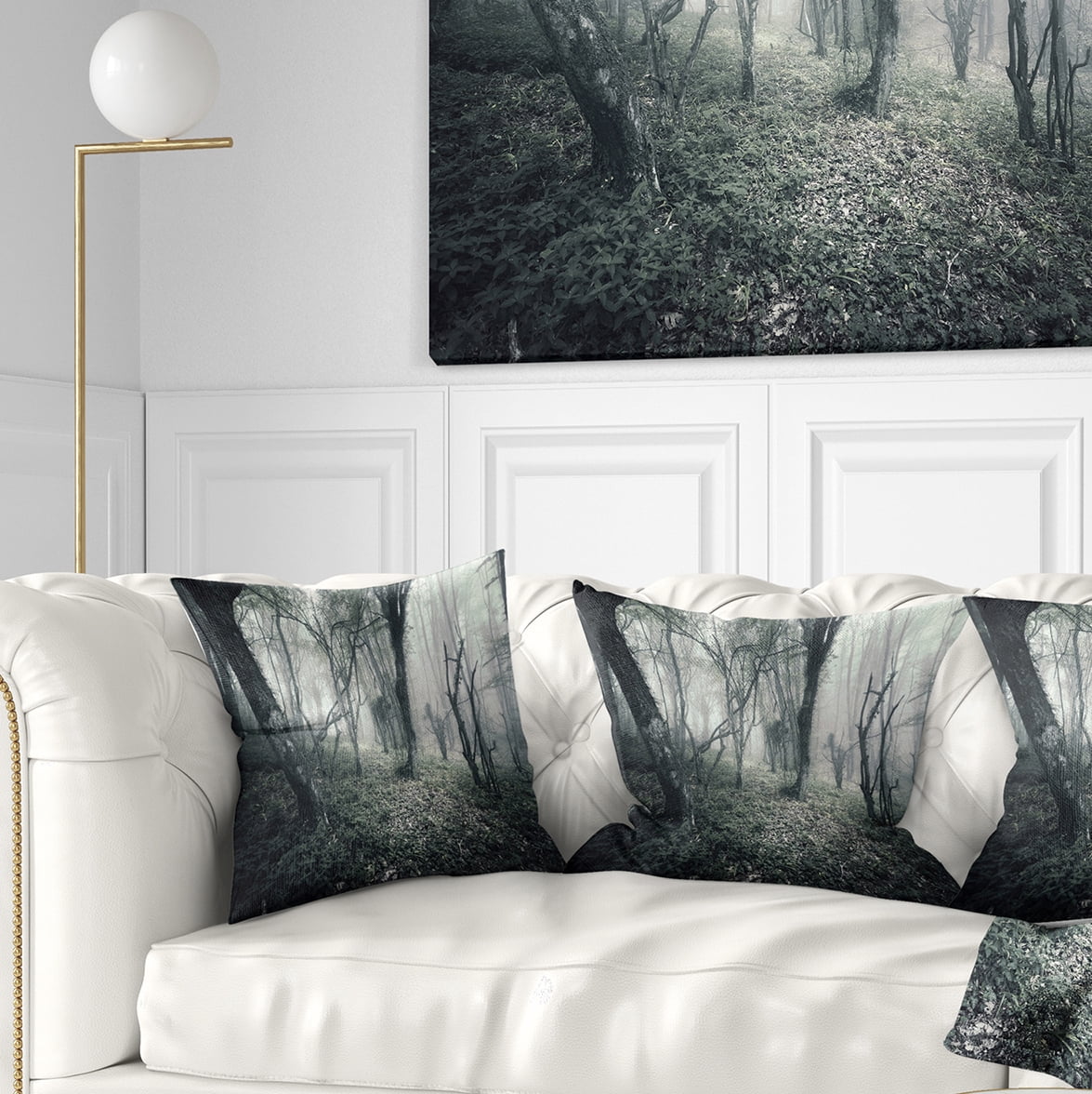 Designart Vintage Forest Filled with Fog - Landscape Photography Throw Pillow - 18x18
